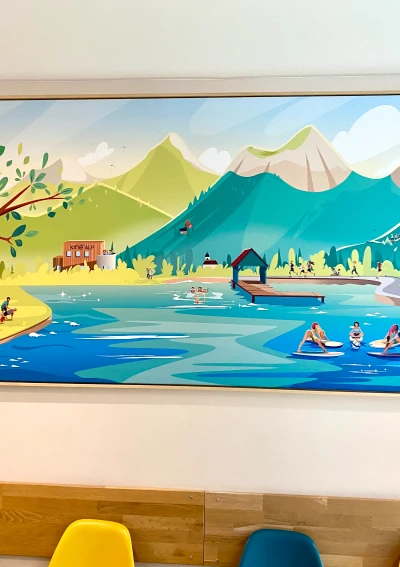 Illustration d'un tableau décoratif pour le cabinet Kiné Alp' à Doussard (74)