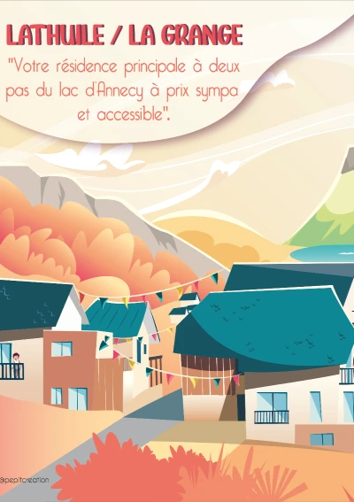 Affiche illustrée pour la livraison de logement BRS à Lathuile (74) avec ASTER Habitat