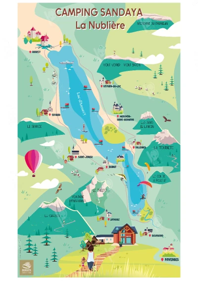 Carte illustrée pour le camping SANDAYA La Nublière (Doussard 74)